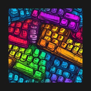 RGB Overload: A Graphic Seamless Pattern of Gaming PC Keyboards T-Shirt