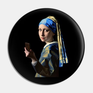 Mona Lisa as the girl with pearl earring taking a selfie Pin