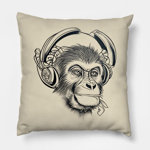 Introvert Monkey Loves Music Pillow by samsamteez