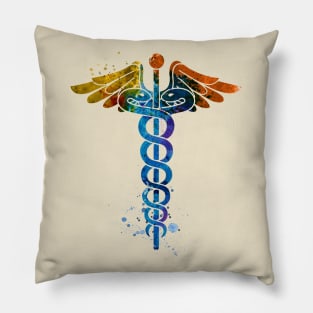 Caduceus Medical Symbol Watercolor Art Pillow