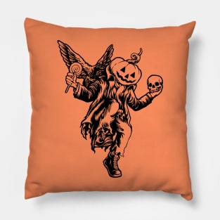 Punk Jack O Lantern Dancing Halloween Pumpkin with Crow Pillow