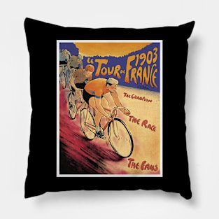 Le Tour Vintage Competing Tour De France Bicycle Racing Print Pillow