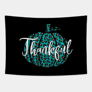 Teal Leopard Print Pumpkin Thankful Tapestry