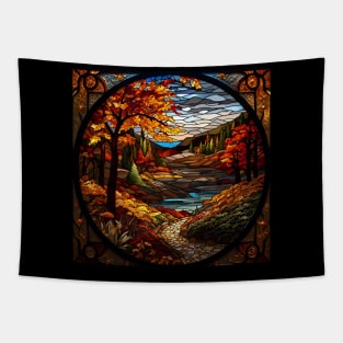 Stained Glass Window Of Autumn Scenery Tapestry