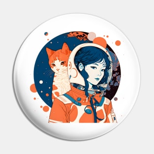 Cat & Girl in Space Fantastic Retro 70s Cat Lover Pin