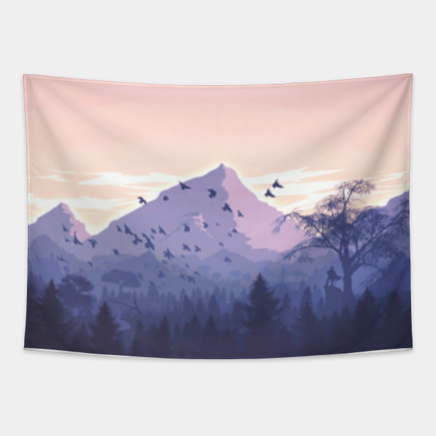 Beautiful Mountain View Painting Hiking Tapestry Teepublic