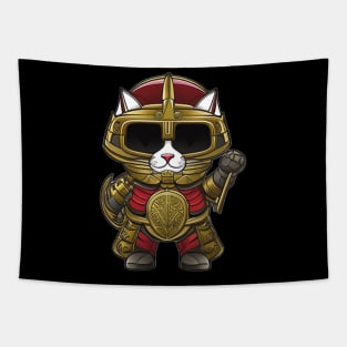 Cute Cartoon Cat Knight in Full Armor for Fantasy Lovers Tapestry