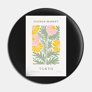 Retro Botanical Flower Market Tokyo Pin