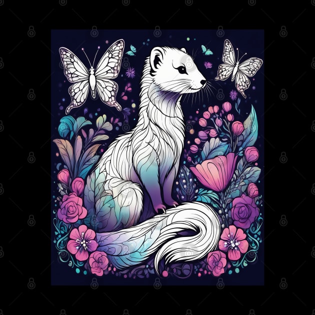 Ferret In Cottage Core and Filigree Style Art by BirdsnStuff