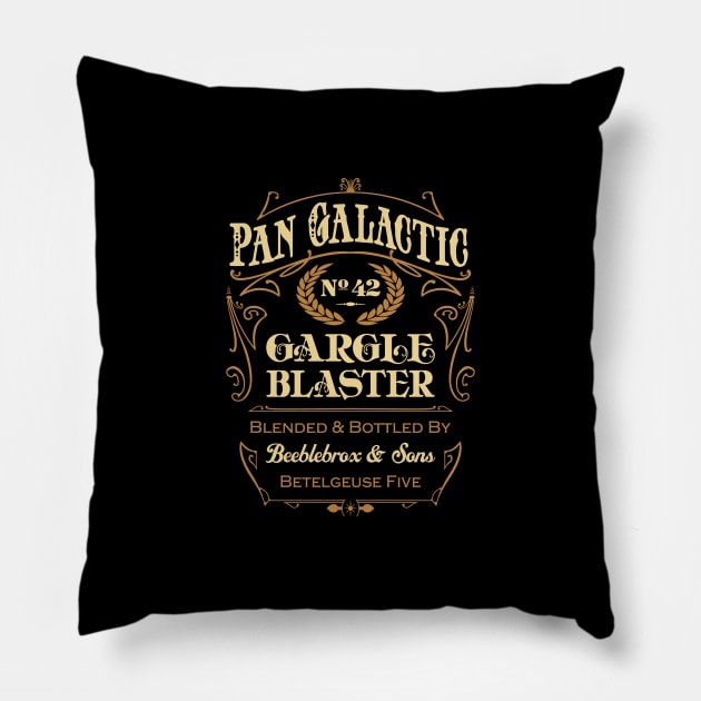 Hitchhikers Guide to the Galaxy Pangalactic Gargleblaster Label Pillow by DrPeper