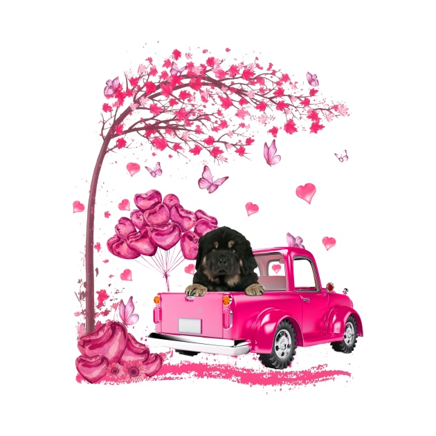 Valentine's Day Love Pickup Truck Tibetan Mastiff by Vintage White Rose Bouquets