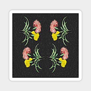 Stylized flowers with black background, vintage design Magnet