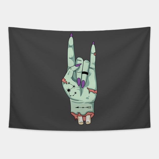 Rock on zombie hand Tapestry by maliGnom