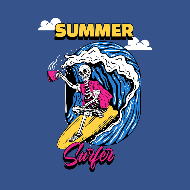 Surfer Wave Coffee Skeleton Summer by letnothingstopyou