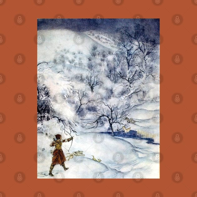 Woman Hunting in the Snow - Arthur Rackham by forgottenbeauty