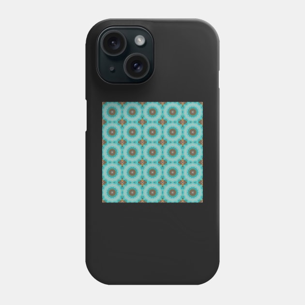 Turquoise and Gold gemmed Kaleidoscope pattern 25 Phone Case by Swabcraft