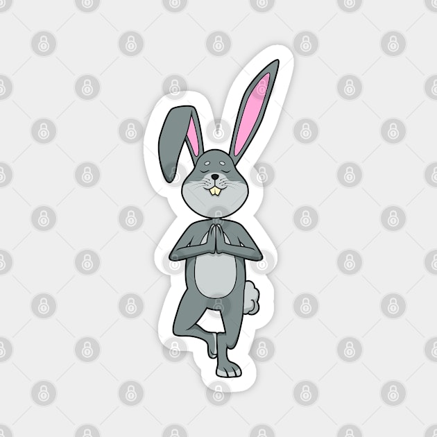 Cartoon rabbit meditates with yoga Magnet by Modern Medieval Design