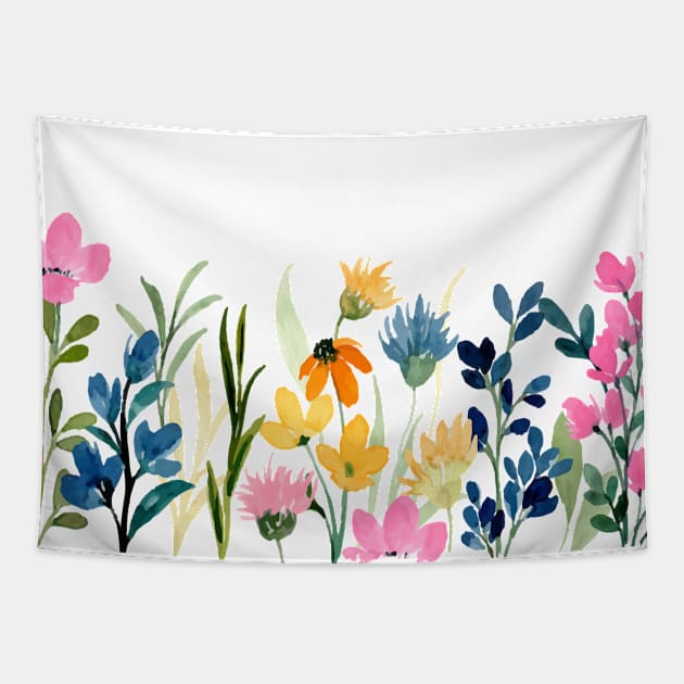 Colorful Watercolor Wild Flower Tapestry by kakamona