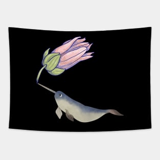 Narwhal Cotton Candy Pink Flower Tapestry