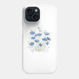 blue purple nigella flowers watercolor Phone Case