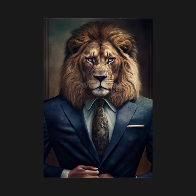 Portrait of a Handsome Lion wearing a suit by KoolArtDistrict