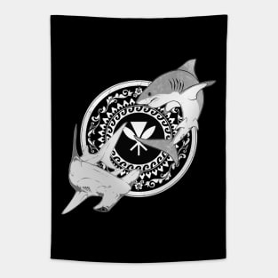 Kanaka Maoli Hammerhead Shark and White Shark Tapestry