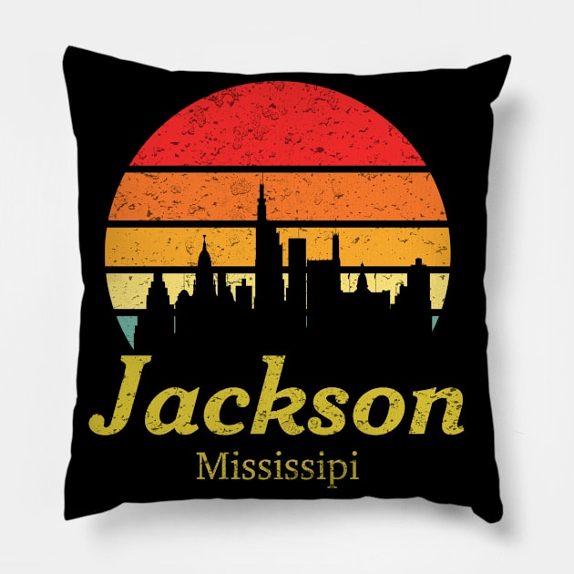 Vintage sunset Jackson Mississipi Pillow by zozo-shop