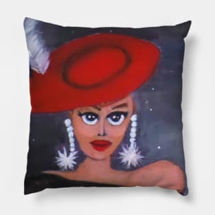 Girl in Red Feathered Hat Pillow