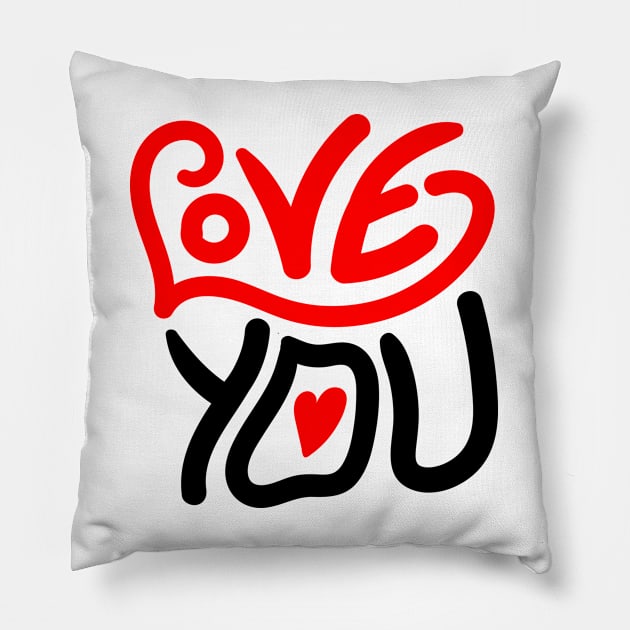 Love You Lettering Red Pillow by Wahyuwm48