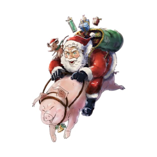 Santa Claus riding on Pig, Christmas by Petko121212