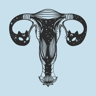 Cosmic Space Uterus With Stars And Cat Heads On Fallopian Tubes T-Shirt