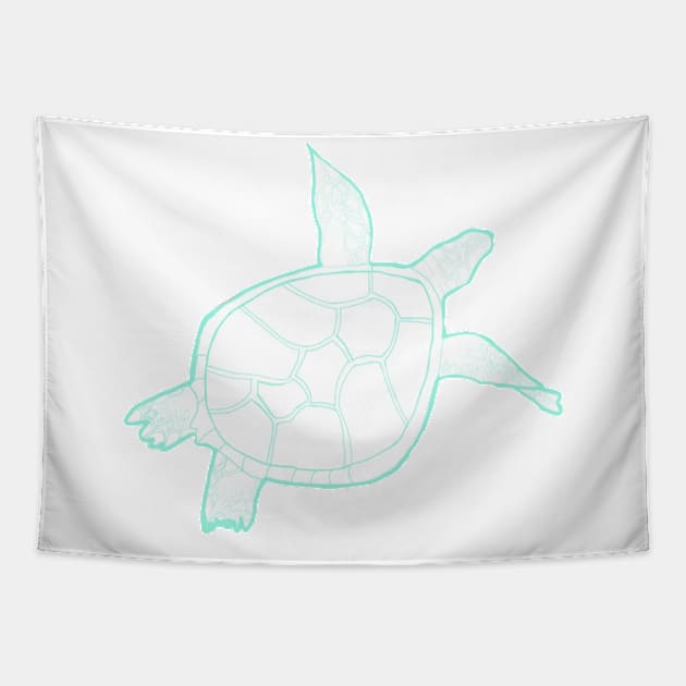 Swimming mint blue turtle Tapestry by Annalisseart24