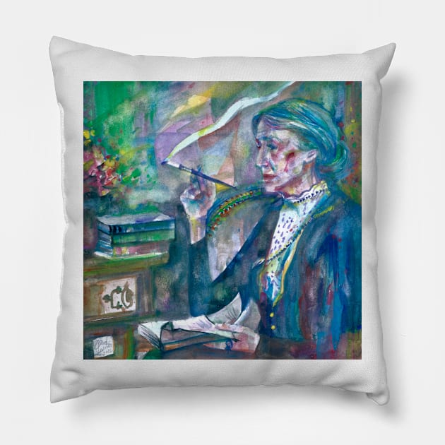 VIRGINIA WOOLF in her studio - watercolor portrait Pillow by lautir