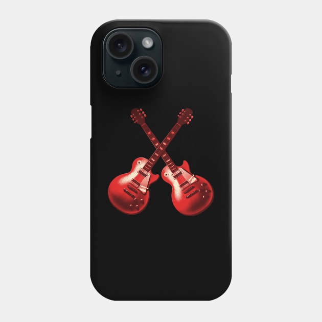 Crossed Red Guitars Retro 80s Phone Case by Wolfkin Design