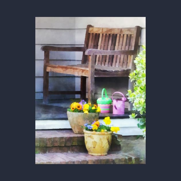 Suburbs - Pansies and Watering Cans on Steps by SusanSavad