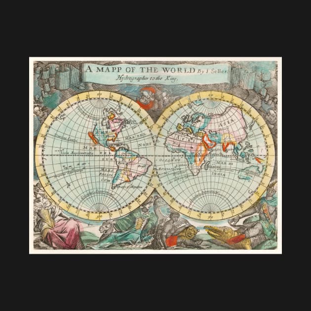 Vintage Map of the World (1682) by John Playford by MurellosArt