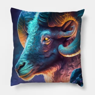 Ram Animal Portrait Painting Wildlife Outdoors Adventure Pillow