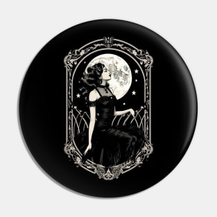 Gothic Vintage Witch and Moon Pin