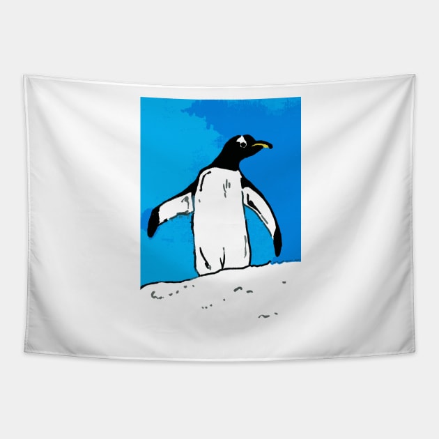 Penguin with blue sky Tapestry by drknice