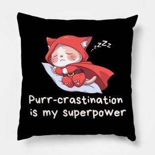 Cute Cat Lover T-Shirt Purr-crastination is my Superpower Tee Gift For Cat Mom Funny Cat T Shirt For Cat Dad Shirt Kawaii Cat Lover Gift T-Shirt Pillow