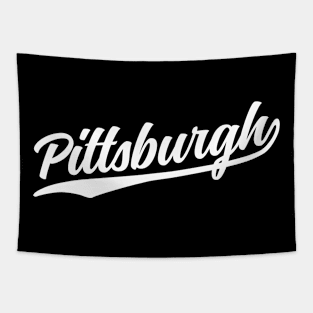 Pittsburgh Cursive White Vintage Athletic Script Tapestry