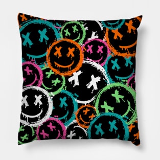 Grunge Smiley Faces Vintage Graffiti Street Art Smiles Pillow