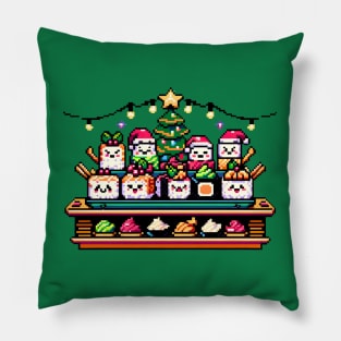 Retro Gaming Christmas Sushi - Vibrant Pixel Art for Holidays Pillow