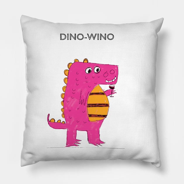 DINO-WINO Pillow by Groovy Ghoul