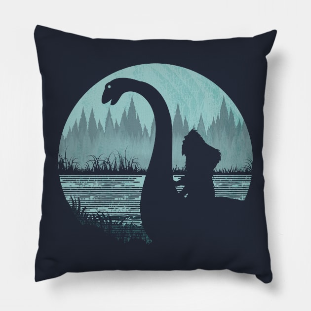 BIgfoot Riding Loch Ness Monster Pillow by Tesszero