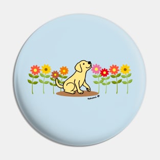 Yellow Labrador and Flowers Pin