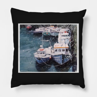 Snow at Pittenweem Harbour Pillow