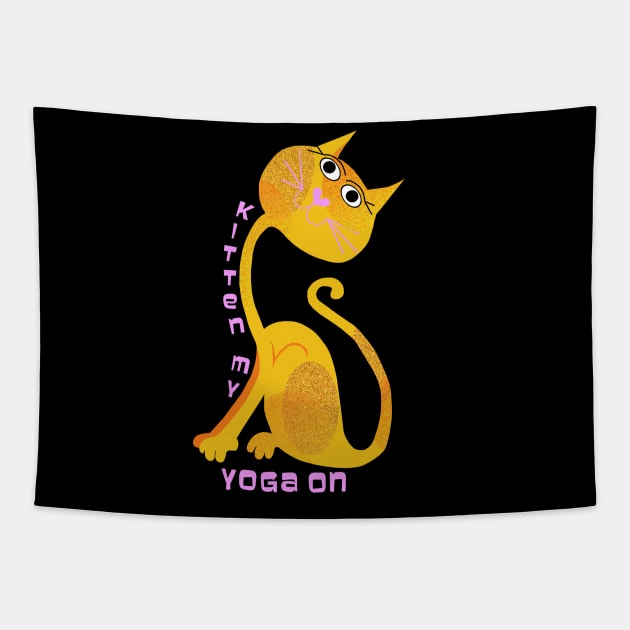 Kitten My Yoga On Tapestry by Lynndarakos