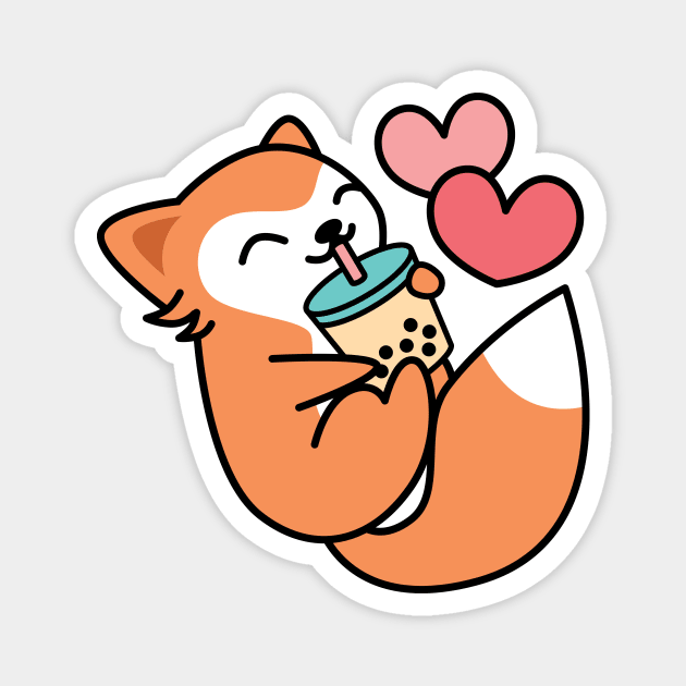 Cute Kawaii Fox Sipping Boba Tea - Bubble Tea Magnet by BobaTeaMe