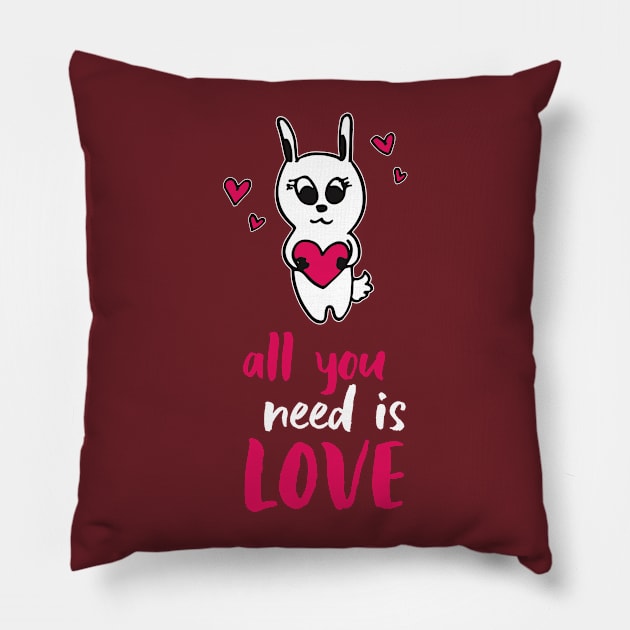 All You Need Is Love (Bunny Heart Motif) Pillow by WordvineMedia